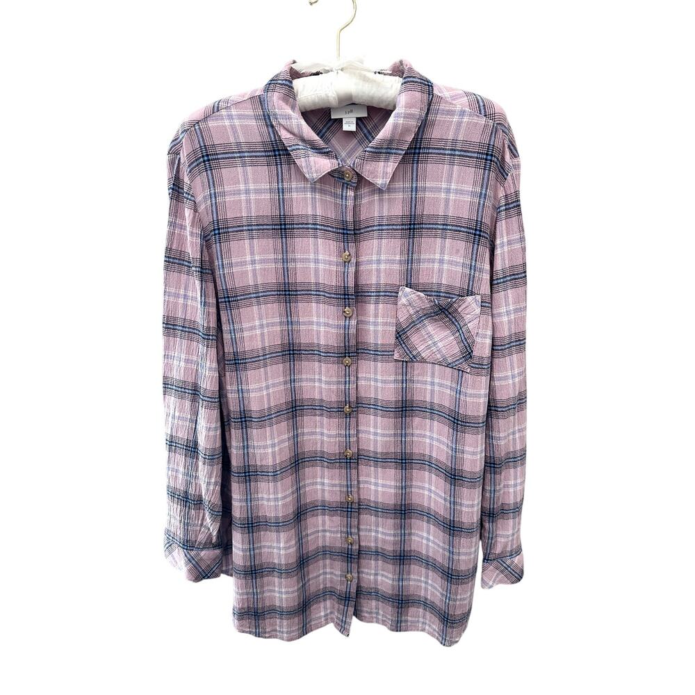 J.JILL | Purple Plaid Brushed Flannel Button Up Long Sleeve Shirt Top | XL